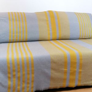 Fouta XXL, jeté de canapé, couvre lit rayé gris et curry