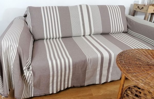 Fouta XXL, jeté de canapé, couvre lit rayé 100% coton