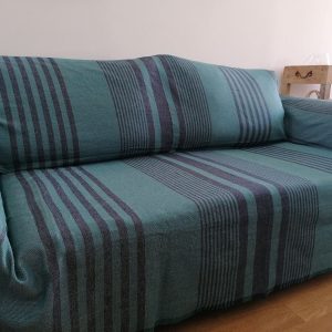 Jeté de canapé, de lit 2x3 m 100% coton bleu bnard et rayures bleu marine